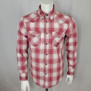 Jachs Red Plaid Long‎ Sleeve Western Style Cotton Pearl Snap Shirt Size L